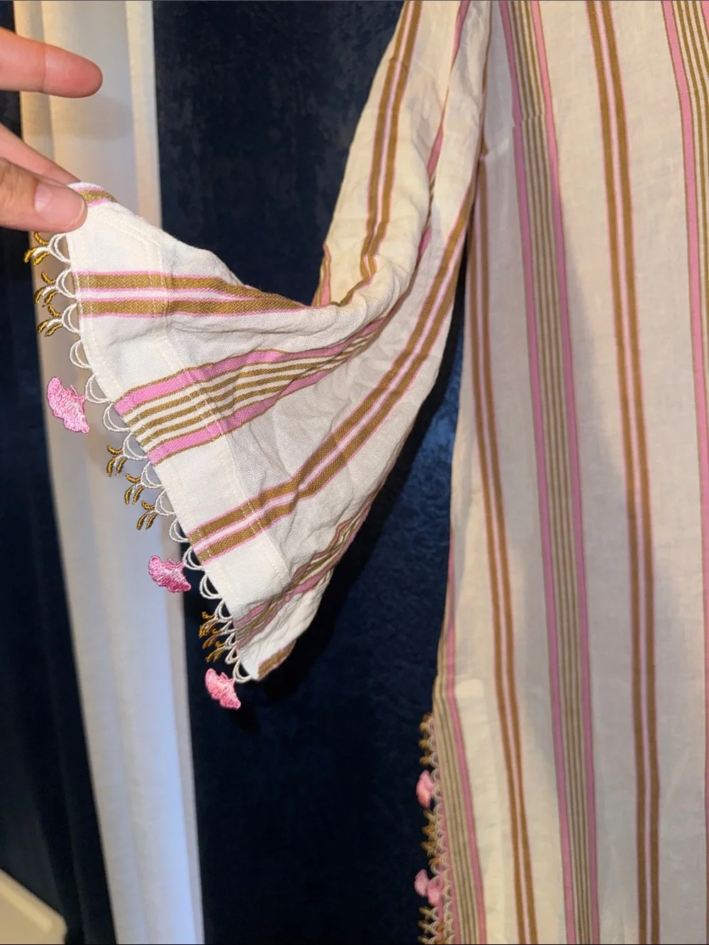 Tory Burch Cream Coverup with Pink & Tan Stripes